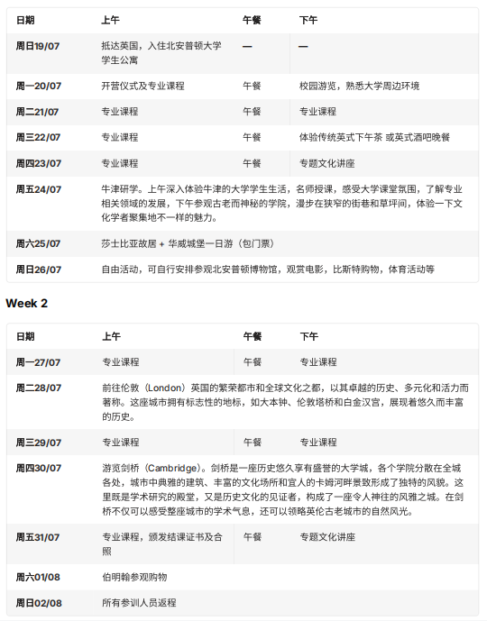 两周行程安排表